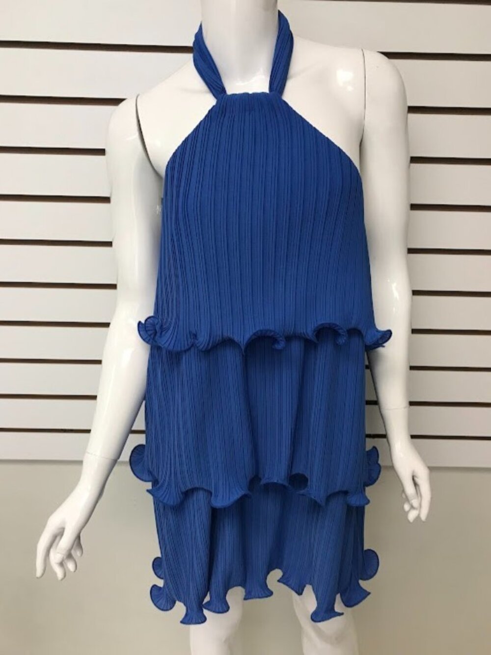 NWT ONE33 Social Ariel Pleated Halter Neck Dress Royal Blue Size 6